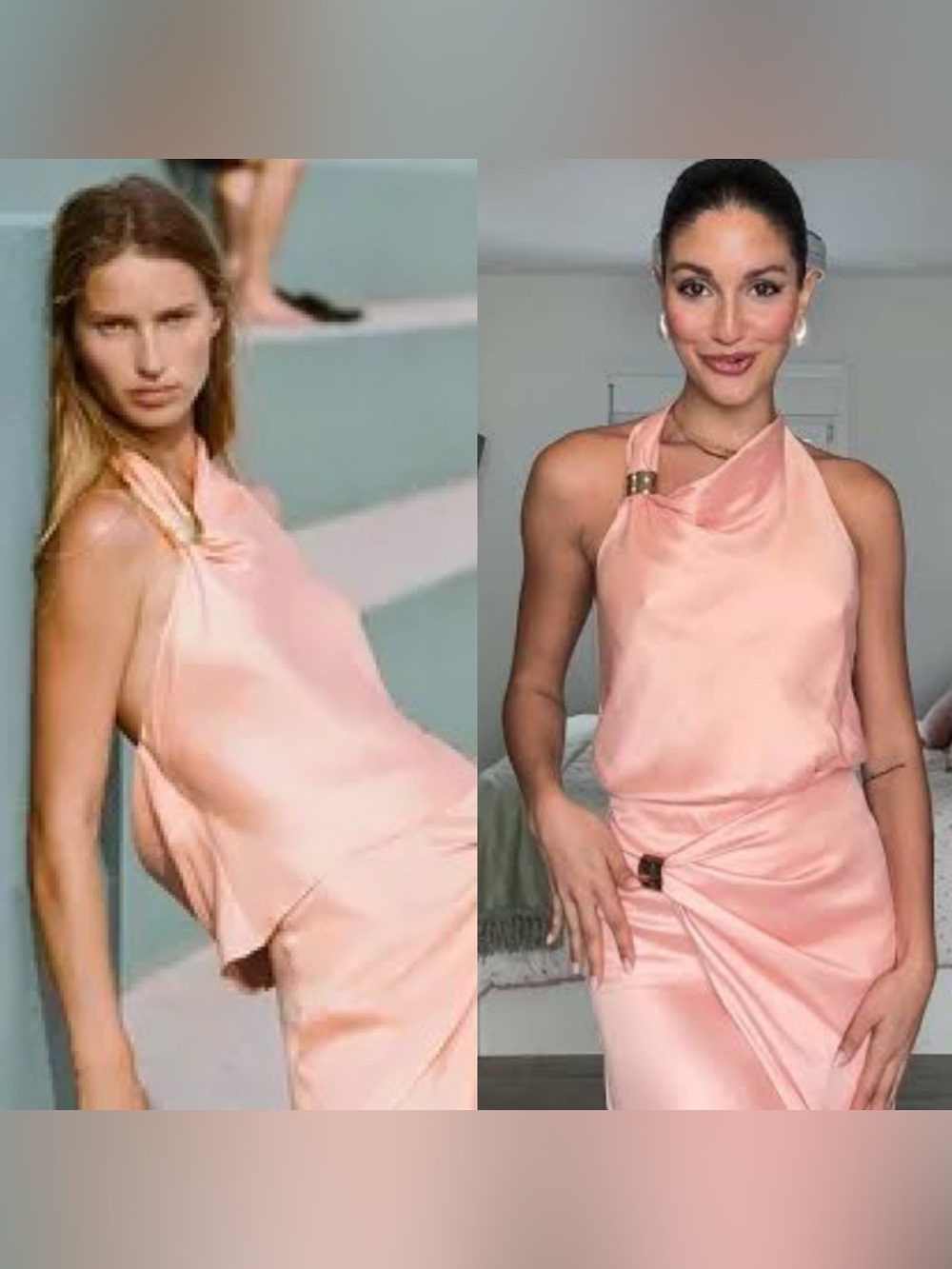 Zara Satin Halter Neck Top with Gold Detail size Medium Peach Coral Pink NWT